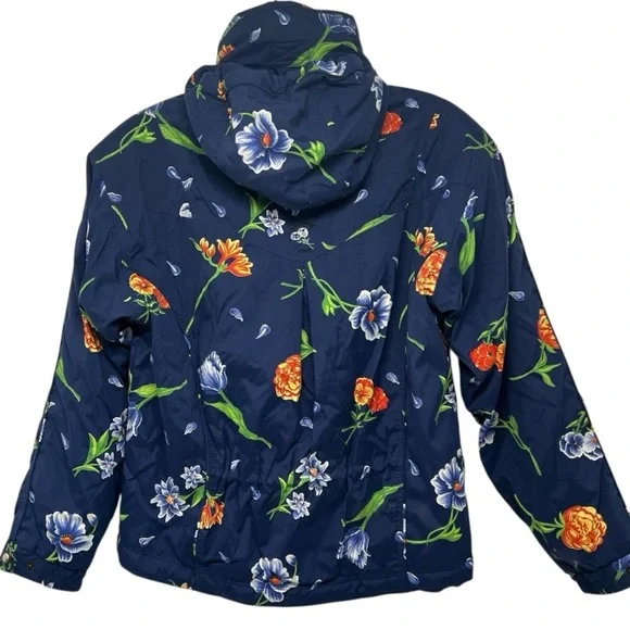 Obermeyer Iris Blue Floral Zip Front Insulated Ski Snowboard Hood Coat Women 12 - Picture 8 of 16
